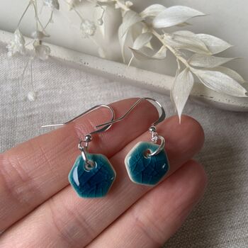 Tiny Turquoise Ceramic Hexagon Dangles, 5 of 7