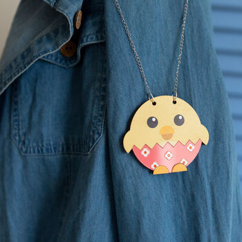 Cute Chick Wood And Acrylic Statement Necklace, 3 of 4