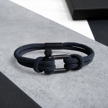 Men's Nautical Double Strand Shackle And Navy Rope Bracelet, 2 of 4