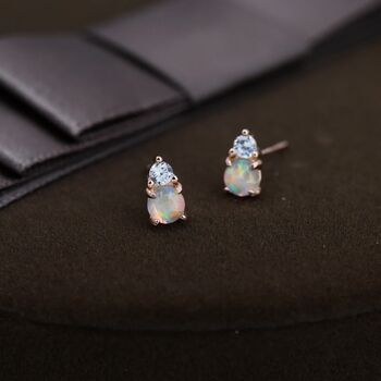 Opal With Cz Stud Earrings In Sterling Silver, 5 of 11