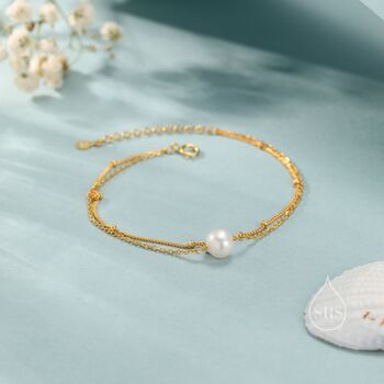 Sterling Silver Dainty Natural Pearl Double Layer Bracelet, 6 of 12