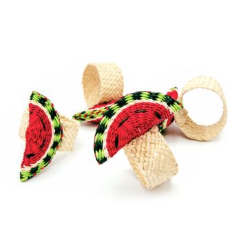 Set X Four Woven Natural Iraca Red Watermelon Napkin, 2 of 5
