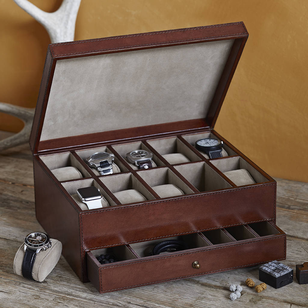 Large Leather Watch And Jewellery Box For 10 Watches By Life of Riley