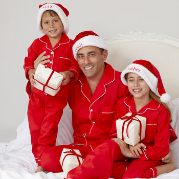Personalised Matching Red Christmas Pyjamas For Dad And Child, 4 of 7