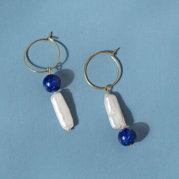 Lapis Lazuli And Keshi Pearl Hoop Earrings, 3 of 5