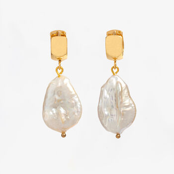 Shinju 18 K Gold Plated With Real Baroque Pearl Earrings, 3 of 6