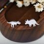 Mismatched T Rex Tyrannosaurus And Triceratops Dinosaur Stud Earrings In Sterling Silver, thumbnail 1 of 11