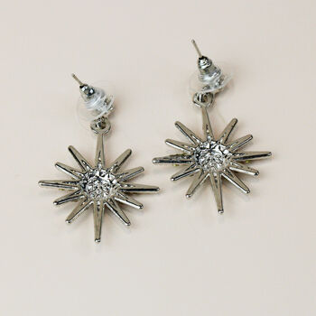 Gold Or Silver Sparkly Star Dangle Stud Earrings, 9 of 9