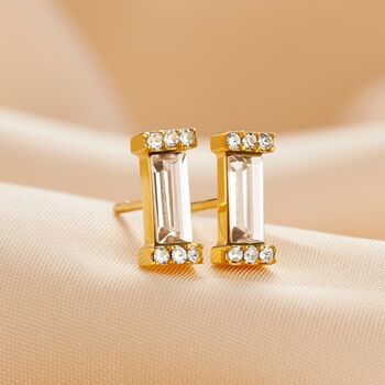 Birthstone Baguette Stud Earrings In Gold Vermeil, 9 of 12