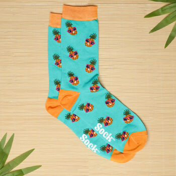 Men's Bamboo Socks Blue Pineapples, 2 of 6