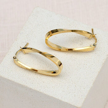 9ct Yellow Gold Twist Oval Hoop Creole Earrings, 3 of 4