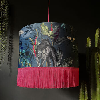Fringed Velvet Panther Lampshade Gold Lining In Smoke, 2 of 4