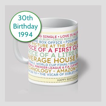 Personalised 30th Birthday Mug Gift 1994, 11 of 11