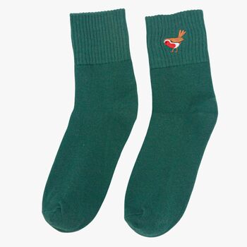 Women's Red Robin Embroidered Christmas Socks Five Pack, 5 of 7