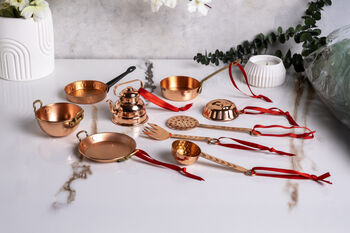 Set Of Nine Hadnmade Copper Miniature Kitchen Utensils Set – Collectible Decor And Xmas Tree Festive Ornaments, 4 of 4