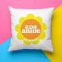 Retro Sunflower Personalised New Baby Cushion, thumbnail 1 of 3