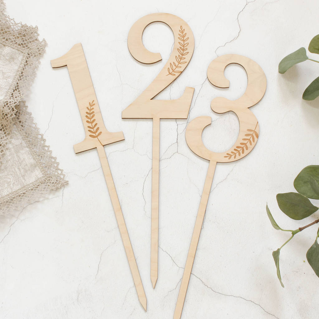 Wooden Wedding Table Numbers With Leaf Design, 1 of 7