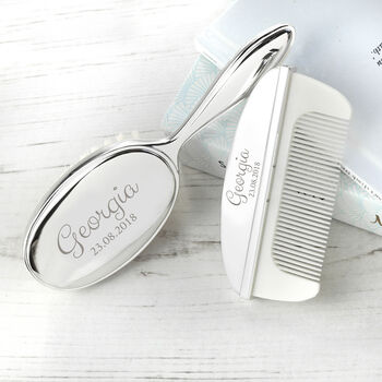 Personalised Silver Plated Baby Brush And Comb Set, 4 of 8