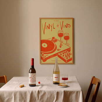 Vinyl And Vino Print | Music Poster | Home Decor | Wine | Illustration | Record | Bar | Trendy | Retro | Kitchen Dining Room | Mid Century, 8 of 9