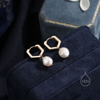 Baroque Pearl Hexagon Hoop Earrings, 4 of 9