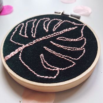 Velvet Monstera Leaf Botanical Embroidery Hoop, 2 of 5