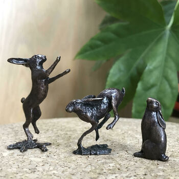 Miniature Bronze Hares, 8th Anniversary Gift Set, 4 of 11