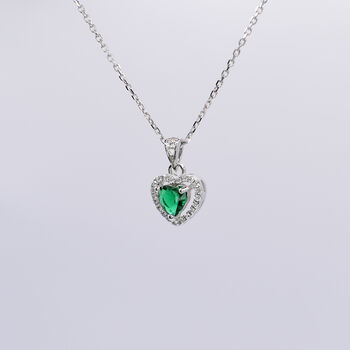 Green Heart Halo Cubic Zirconia Necklace, 2 of 7