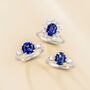 Blue Sapphire Oval Cut Three Stone Engagement Ring In Sterling Silver, thumbnail 2 of 12