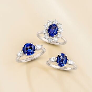 Blue Sapphire Oval Cut Three Stone Engagement Ring In Sterling Silver, 2 of 12
