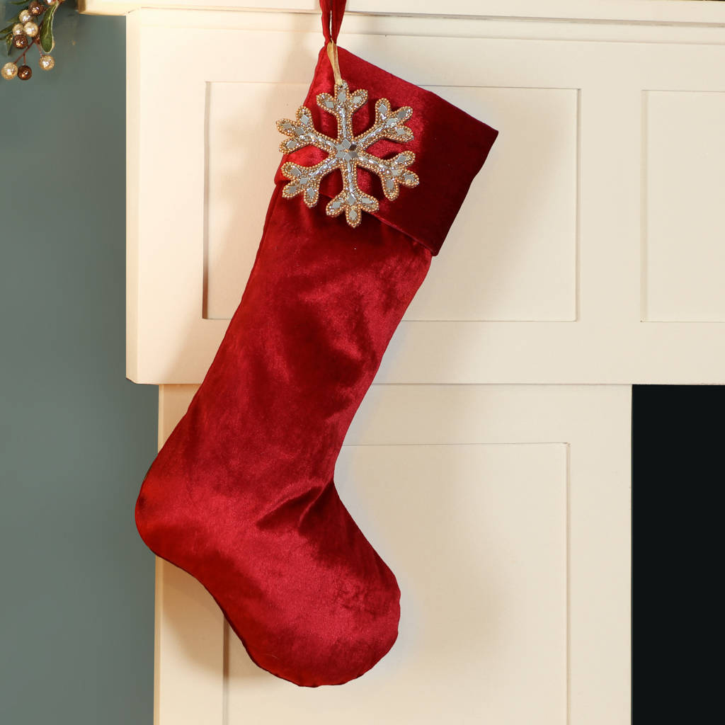 personalised luxury ruby red velvet christmas stocking by dibor  notonthehighstreet.com