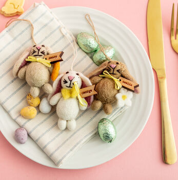Set Of Three Personalised Felt Mini Bunny Decorations, 2 of 3