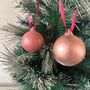 Set Of Six Tree Baubles Copper Bauble Purple Bauble, thumbnail 1 of 9