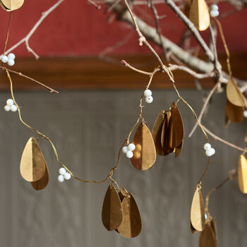 Mistletoe Garland With Antiqued Brass Leaves, 2 of 5