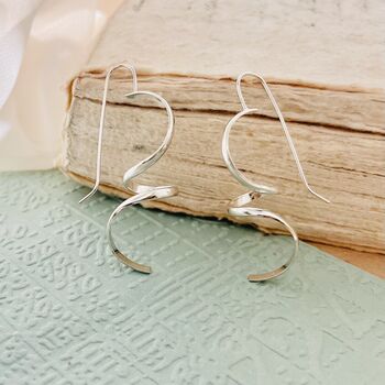 Spiral Curved Sterling Silver Drop Earrings, 2 of 7