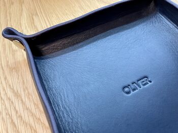 Personalised Dark Blue Leather Desk Accessories Tray, 2 of 12