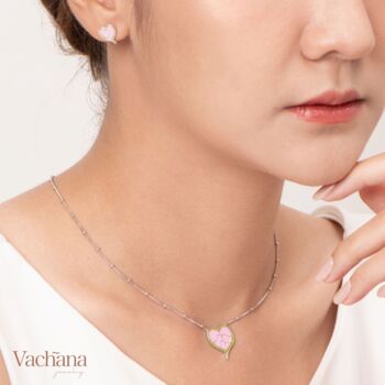 Enamel Bodhi Leaf Gold Vermeil, Sterling Silver Necklace, 6 of 9