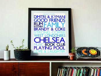 Personalised 'Favourite Things' Framed Print: Blues, 6 of 6