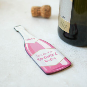 Personalised Pink Champagne Gift Tag, Bottle In Wood, 3 of 3