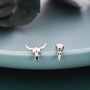 Mismatched Sterling Silver Bird Skull And Bull Skull Stud Earrings, thumbnail 1 of 11