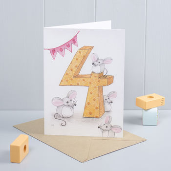 Happy 4th Birthday Mouse Greeting Card, 2 of 2