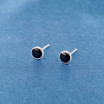 Black Onyx Stone 10 Mm Stud Earrings, Sterling Silver Unisex Studs, 2 of 7