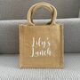 Personalised Square Jute Lunch Bridesmaid Top Handle Gift Bag, thumbnail 3 of 9