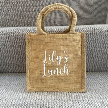 Personalised Square Jute Lunch Bridesmaid Top Handle Gift Bag, 3 of 9