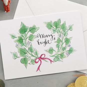 'Merry And Bright' Ivy Wreath Christmas Card, 3 of 3