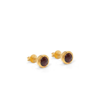 Birthstone Stud Earrings January: Garnet Gold Vermeil, 2 of 4