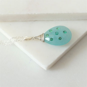 Chalcedony And Pave Emerald Silver Necklace, 4 of 4