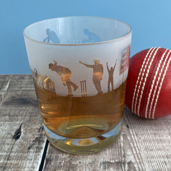 Cricket Batsmen Etched Glass Tumbler, 5 of 7