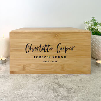 Personalised Bamboo Urn For Cremation Ashes Modern Script Design, 9 of 12