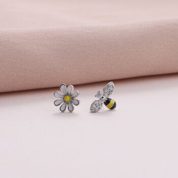 Bee To Flower Sterling Silver Earrings, 3 of 6