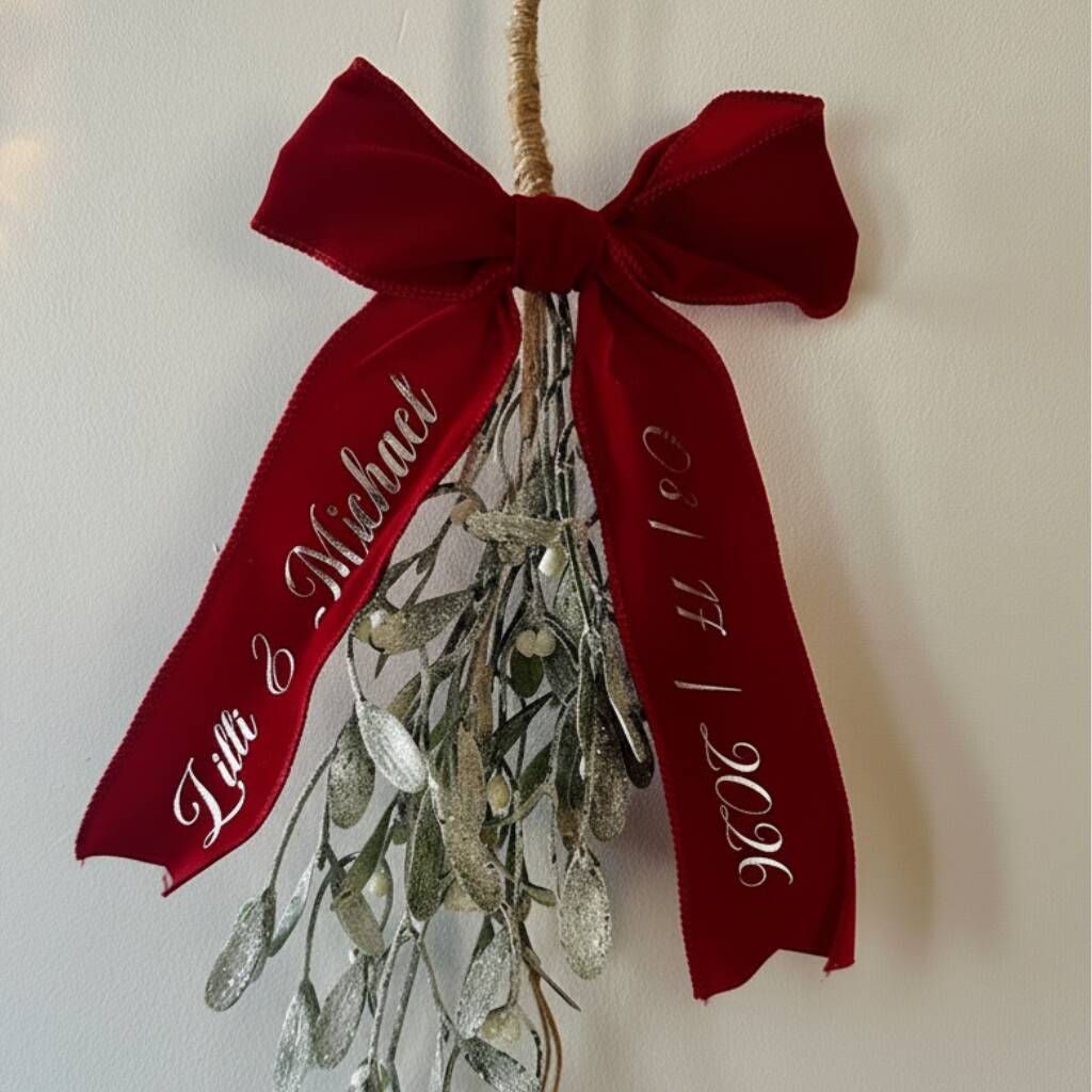 Glitter Mistletoe, Personalised Bow, Newly Wed Christmas Gift, 1 of 7